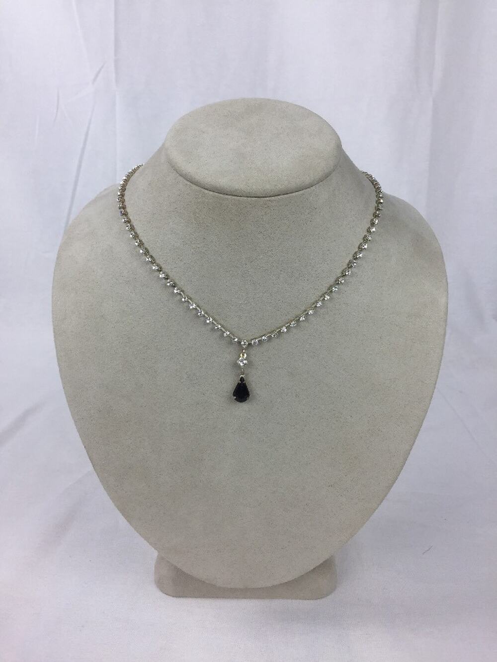 CZ black stone necklace 10”